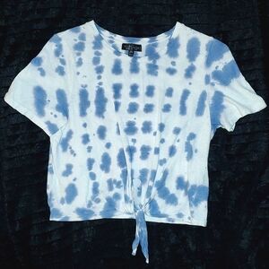 Topshop SZ 6 Baby Blue/White Tye Dye Tied Crop Top